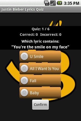 贾斯汀比伯的歌词测验截图