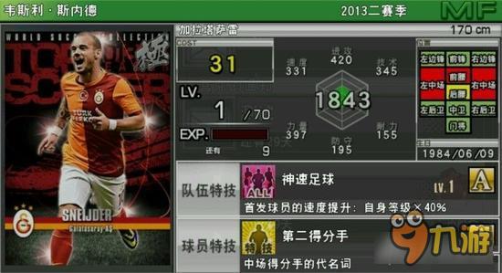 实况俱乐部巅峰斯内德属性怎么样 属性解析