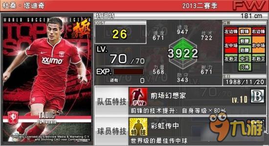 实况俱乐部巅峰塔迪奇属性怎么样 属性解析