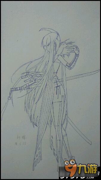 卡牌手绘 战斗吧剑灵女主飞燕圆珠笔临摹画