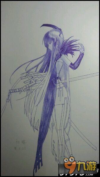 卡牌手绘 战斗吧剑灵女主飞燕圆珠笔临摹画