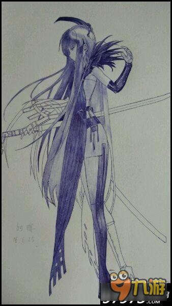 卡牌手绘 战斗吧剑灵女主飞燕圆珠笔临摹画