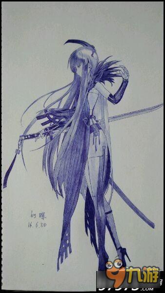 卡牌手绘 战斗吧剑灵女主飞燕圆珠笔临摹画