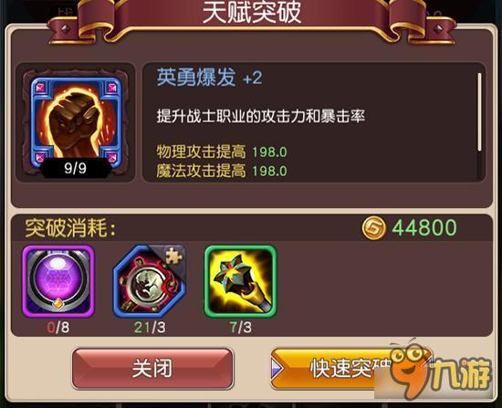 天赋英勇爆发+2怎么突破 横冲直撞突破详解