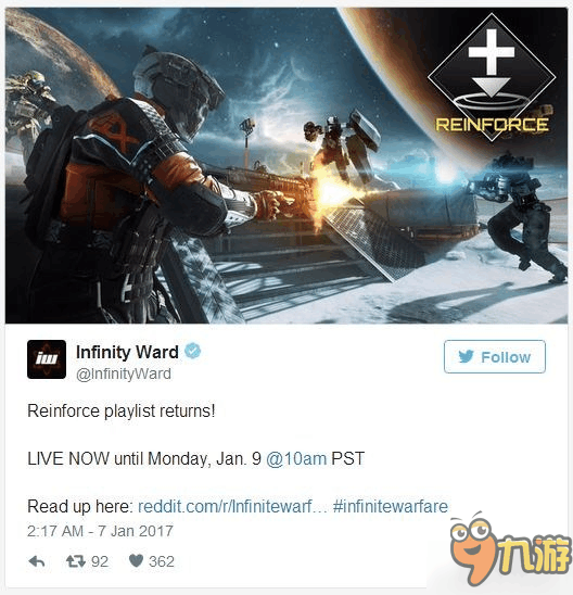 开发商infinity ward的最新推特内容来看