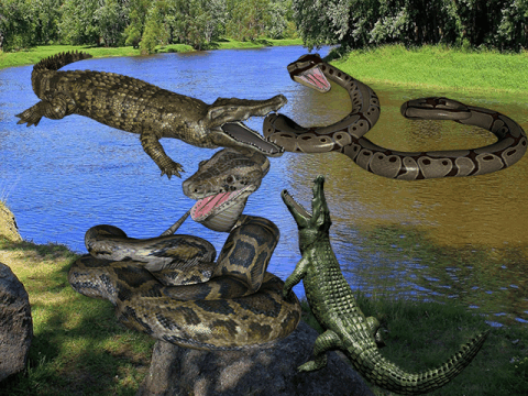 Anaconda Crocodile Battle